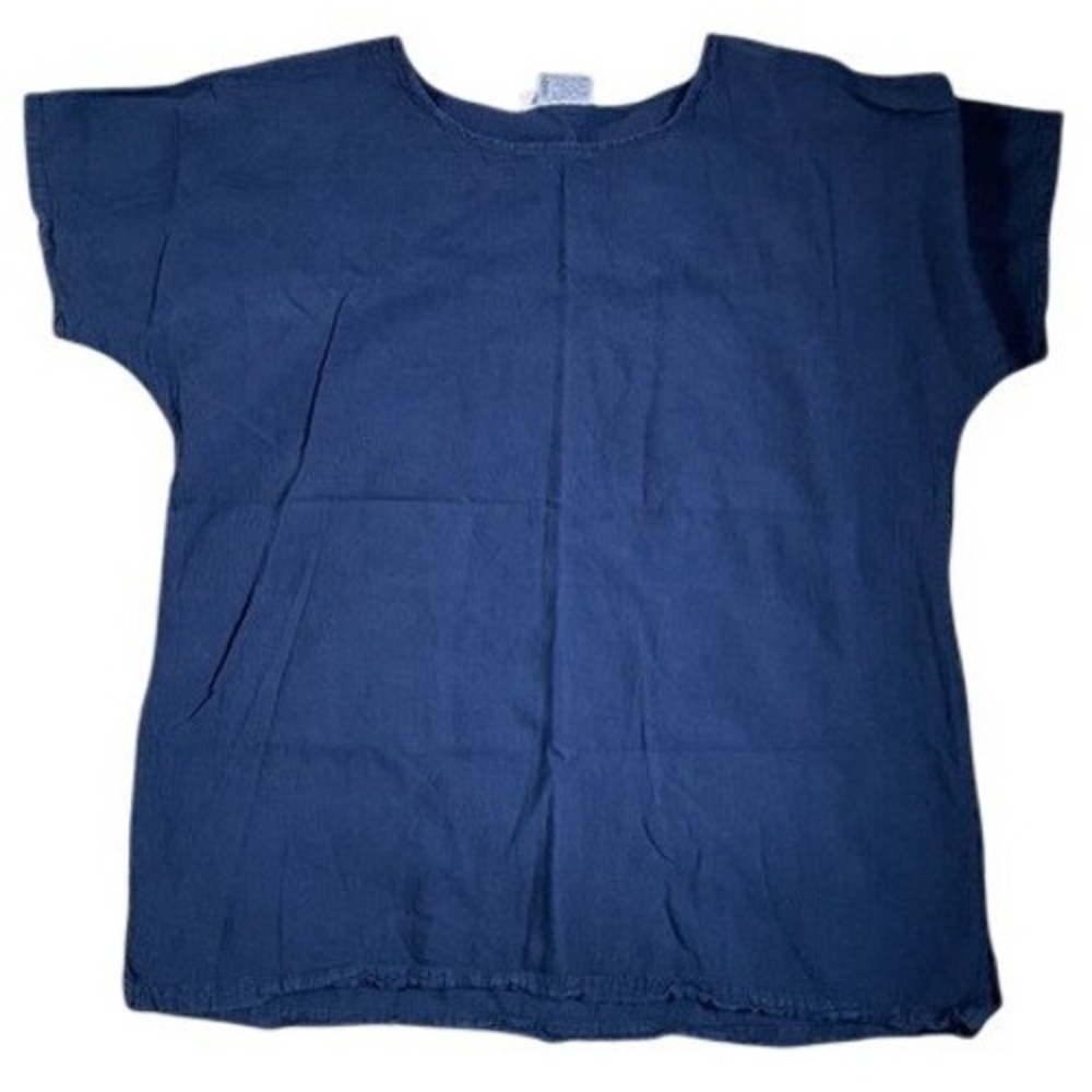 Cottonseed Products Vintage Navy Blue 100% Cotton Boxy Short Sleeve‎ Top Large